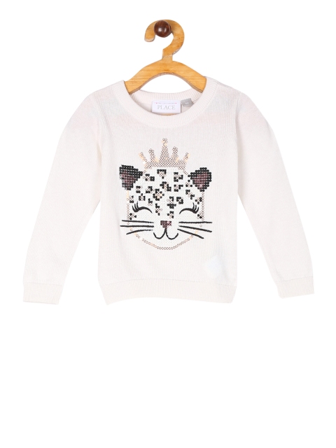 The Childrens Place Girls White Sequinned Pullover