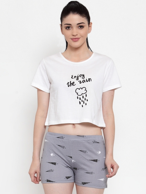 

Claura Women White & Grey Printed Night Suit