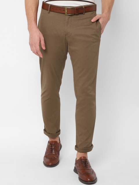 

Allen Solly Men Olive Brown Slim Fit Self Design Regular Trousers