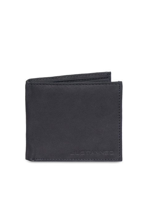 

Justanned Men Black Solid Leather Two Fold Wallet