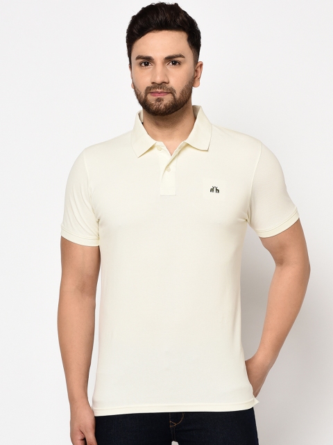 

98 Degree North Men Off-White Solid Polo Collar T-shirt