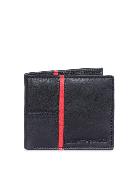 

Justanned Men Black Solid Leather Two Fold Wallet