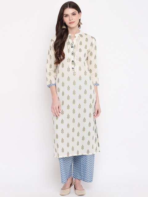 

Vbuyz Women Off-White & Blue Printed Kurta with Palazzos