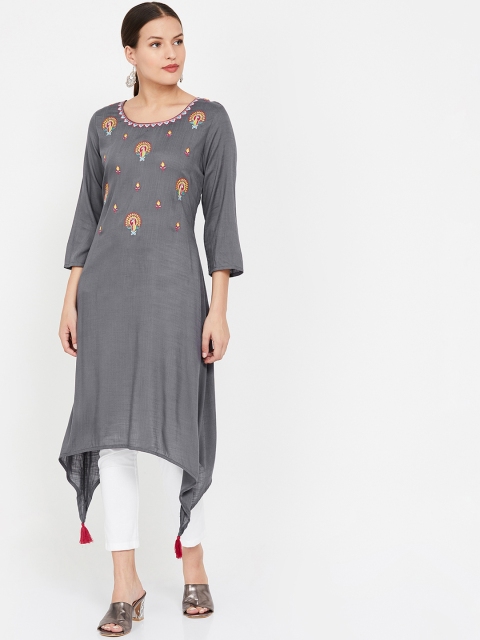 

Melange by Lifestyle Women Grey Embroidered A-Line Kurta