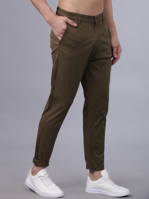 

Horsefly Men Olive Brown Tapered Fit Solid Regular Trousers