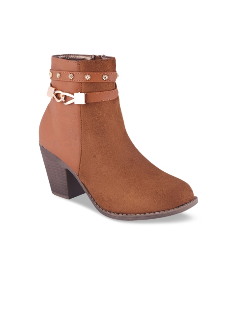 

MSC Women Tan Brown Solid Heeled Boots
