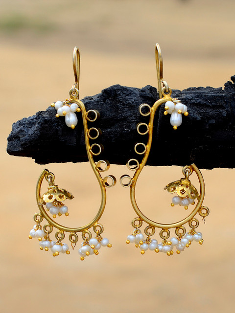 

Silvermerc Designs Gold & White Contemporary Drop Earrings