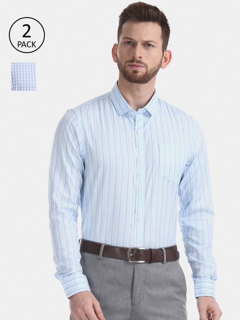 

Excalibur Men Pack Of 2 Blue & White Regular Fit Checked Formal Shirts