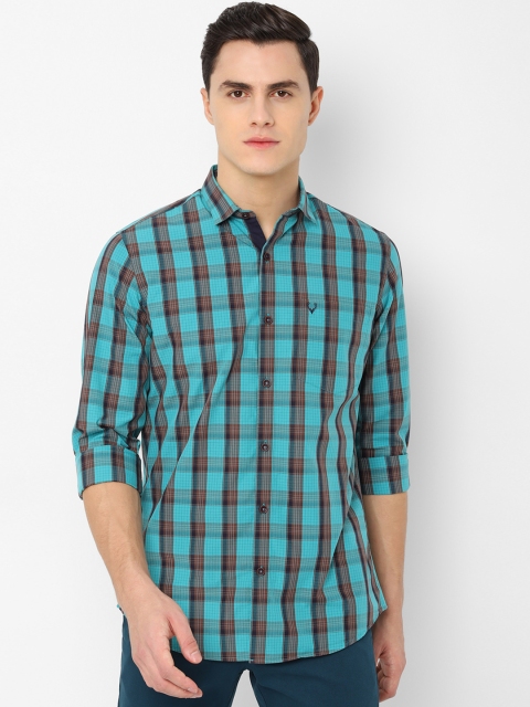 

Allen Solly Men Turquoise Blue & Brown Slim Fit Checked Casual Shirt