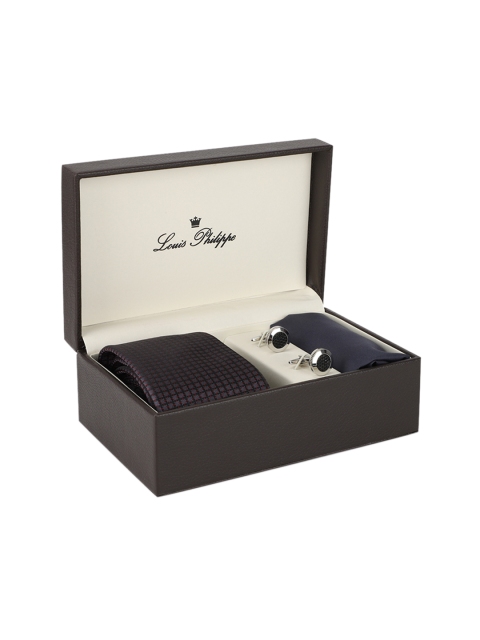 

Louis Philippe Men Navy Blue & Black Silk Accessory Gift Set