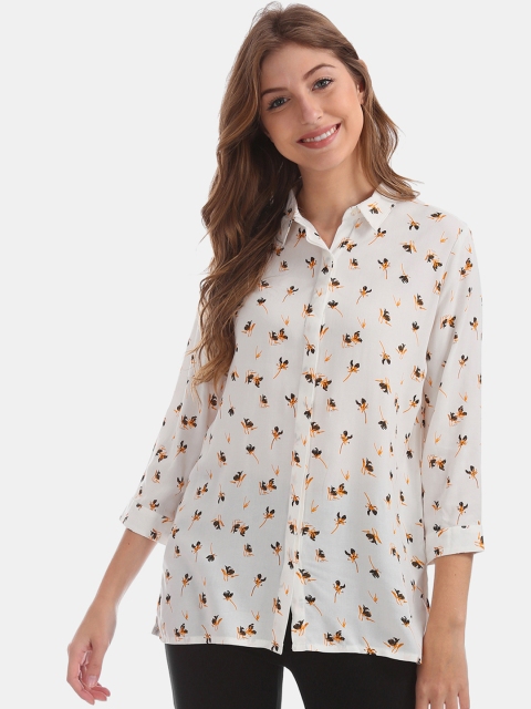 

Cherokee Women White Skinny Fit Floral Printed Casual Shirt