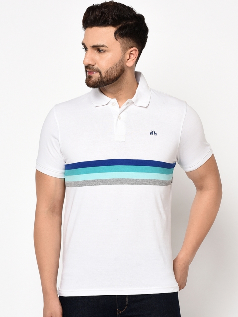 98 Degree North Men White Striped Polo Collar T-shirt