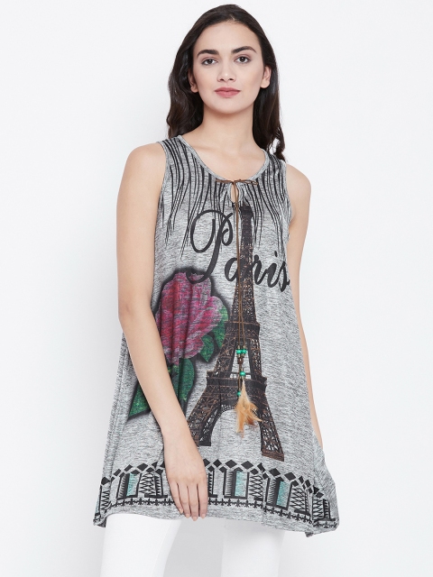 

Camey Women Grey & Black Floral Print A-Line Top