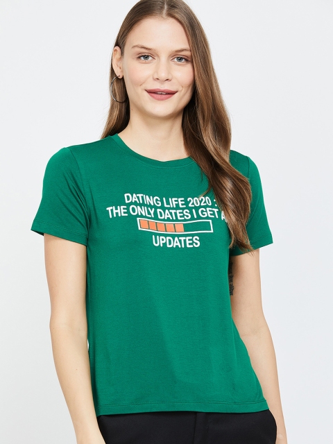 

Ginger by Lifestyle Women Green Printed Round Neck T-shirt