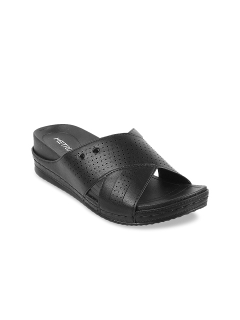 

Metro Women Black Textured Wedges with Laser Cuts