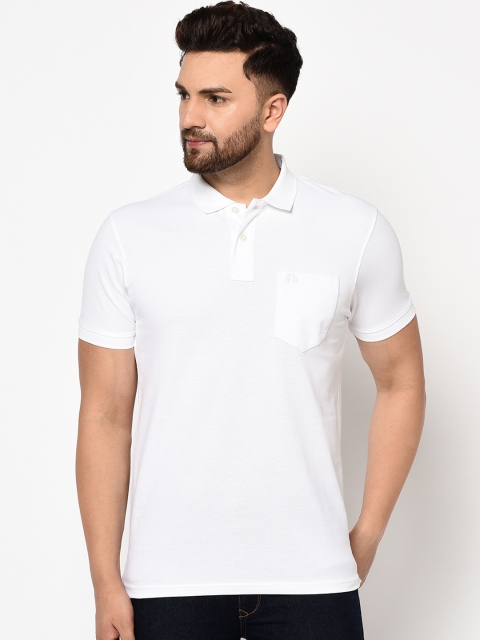 

98 Degree North Men White Solid Polo Collar T-shirt