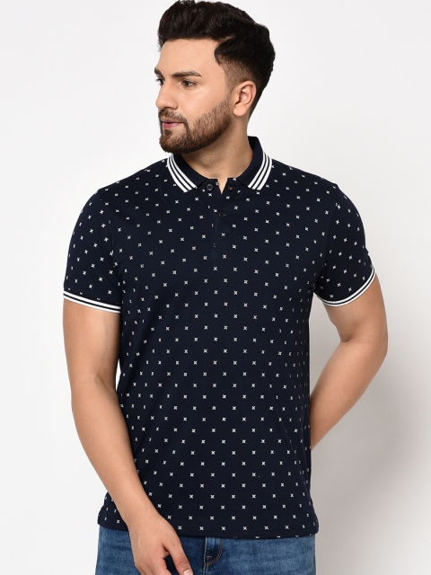 

98 Degree North Men Navy Blue Printed Polo Collar T-shirt