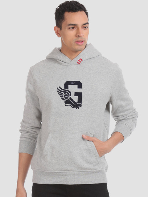 

GAP Men Grey Printed Hooded Sweatshirt