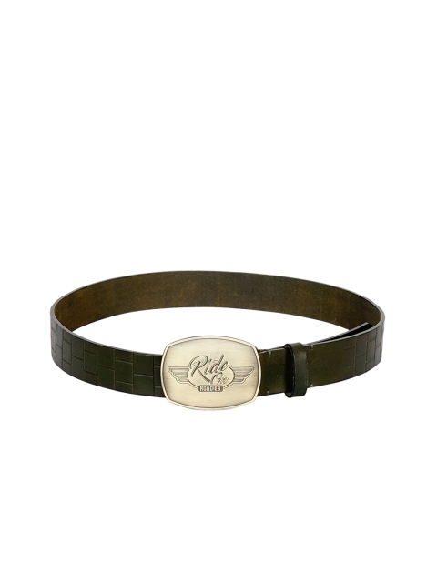 

Justanned Men Green Textured Leather Belt