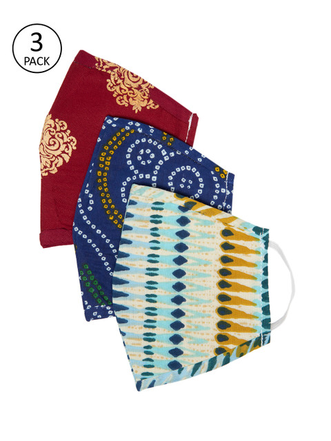 

Myshka Adults Pack Of 3 Printed 3-Ply Reusable Cloth Masks, Red
