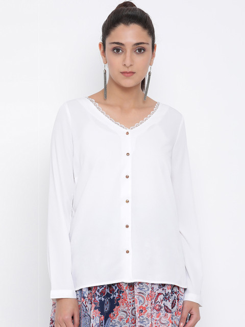 

Oxolloxo Women White Solid Shirt Style Top