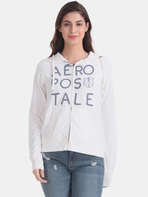 

Aeropostale Women White Printed Hooded Sweatshirt