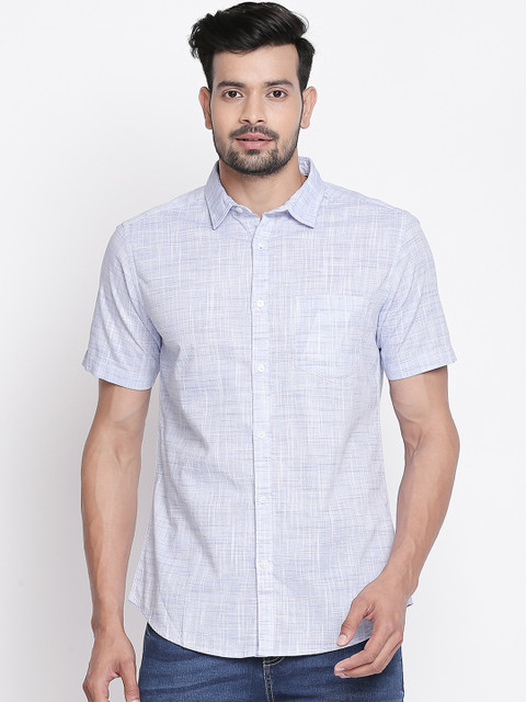 

BYFORD by Pantaloons Men Blue Regular Fit Self Design Casual Shirt