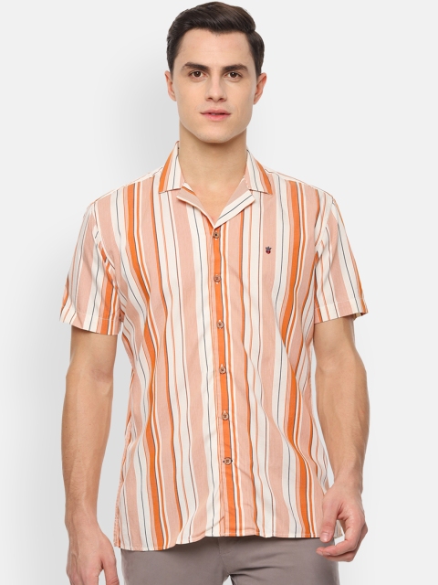 

Louis Philippe Sport Men Orange & White Slim Fit Striped Casual Shirt