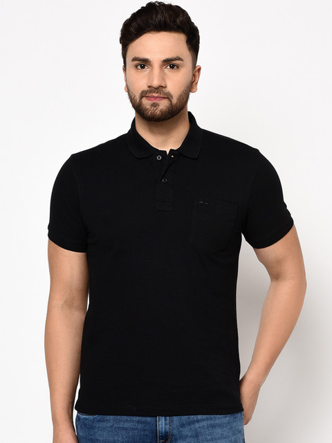 

98 Degree North Men Black Solid Polo Collar T-shirt