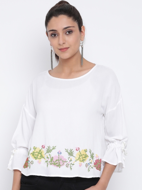 

Oxolloxo Women White Emerald Vitality Embro Solid Top