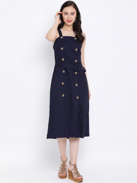 

Oxolloxo Women Navy Blue Solid A-Line Dress