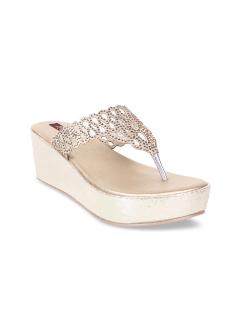 

SHUZ TOUCH Women Champagne Yellow Embellished Wedges