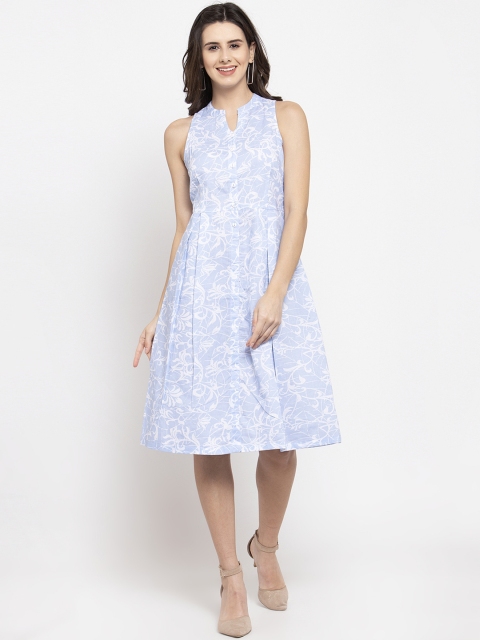 

Ayaany Women Blue & White Printed Fit and Flare Dress