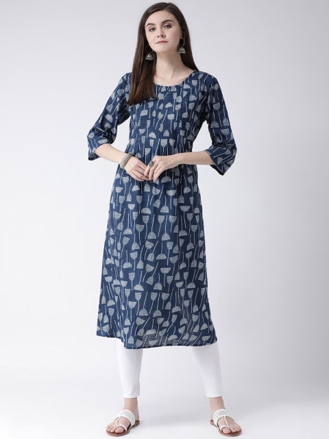 

Span Women Blue & White Printed A-Line Kurta
