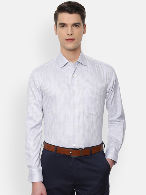 

Luxure by Louis Philippe Men White & Blue Regular Fit Checked Formal Shirt
