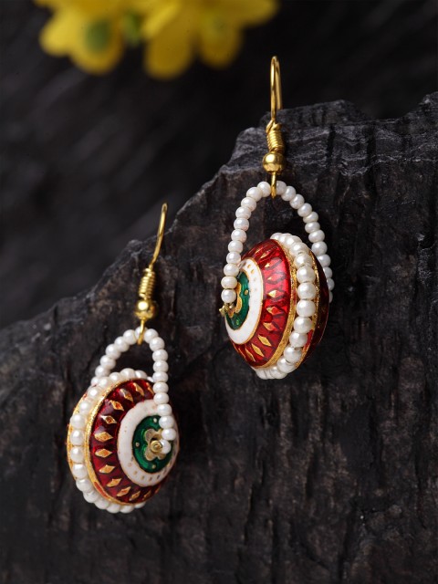 

DUGRISTYLE Gold-Plated Red & White Circular Drop Earrings