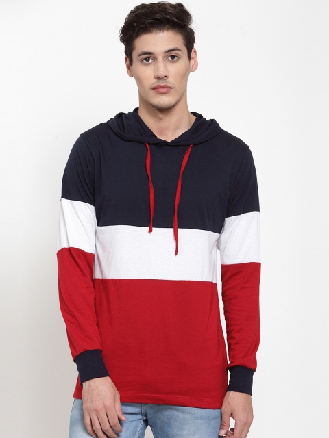 

Kalt Men White & Red Colourblocked Hood T-shirt