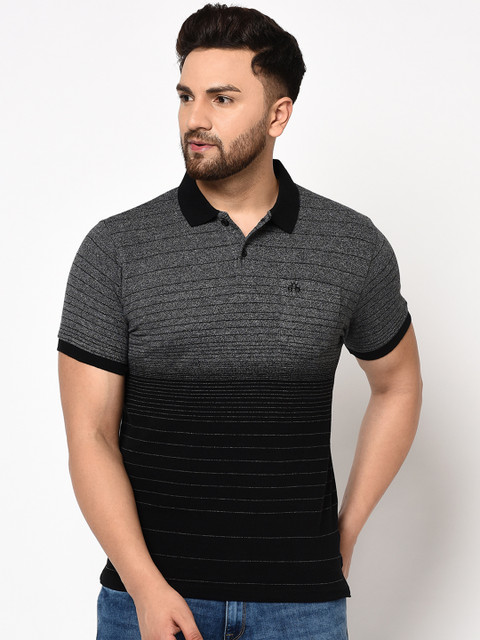 

98 Degree North Men Black Colourblocked Polo Collar T-shirt