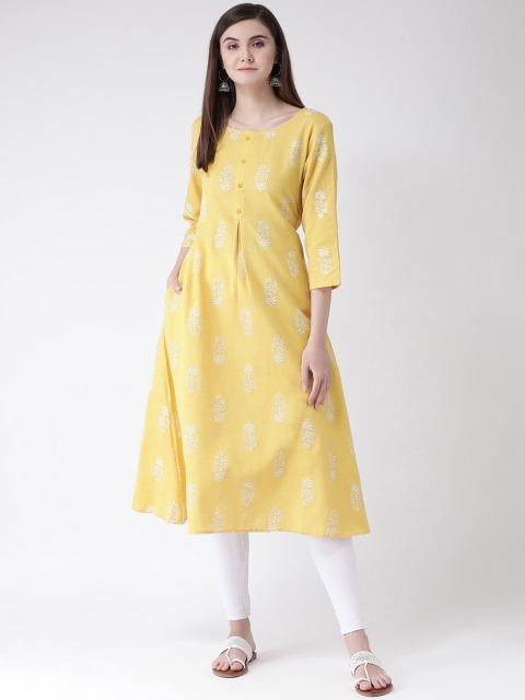 

Span Women Yellow & Off-White Floral Print A-Line Kurta