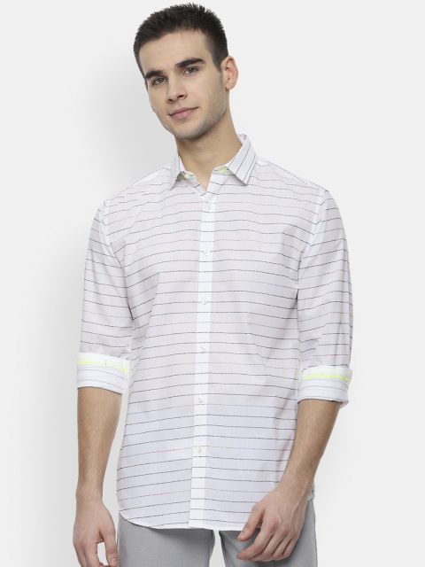 V Dot Men White & Black Slim Fit Striped Casual Shirt