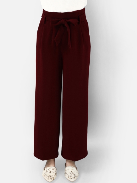 

COVER STORY Women Maroon Regular Fit Solid Parallel Trousers
