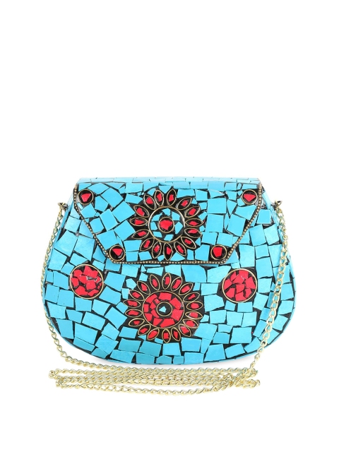 

VOILA Blue & Red Embellished Clutch