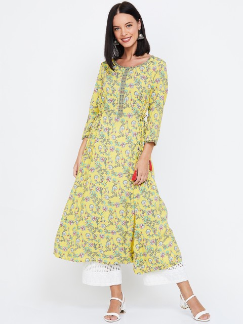 

Melange by Lifestyle Women Yellow & Grey Printed A-Line Kurta
