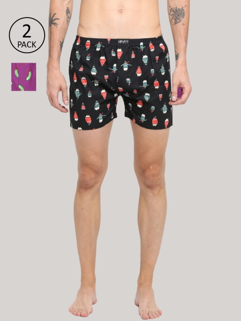 

SHOWOFF Men Pack Of Printed Knitted Pure Cotton Boxers SB73-SB74_Black-Purple_Re