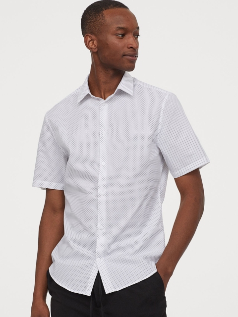 

H&M Men White Solid Shirt Slim Fit