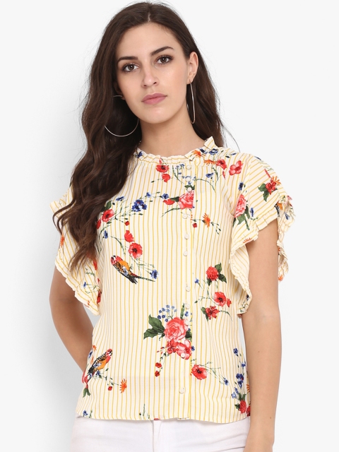 

FOSH Women Yellow & Pink Floral Print Top