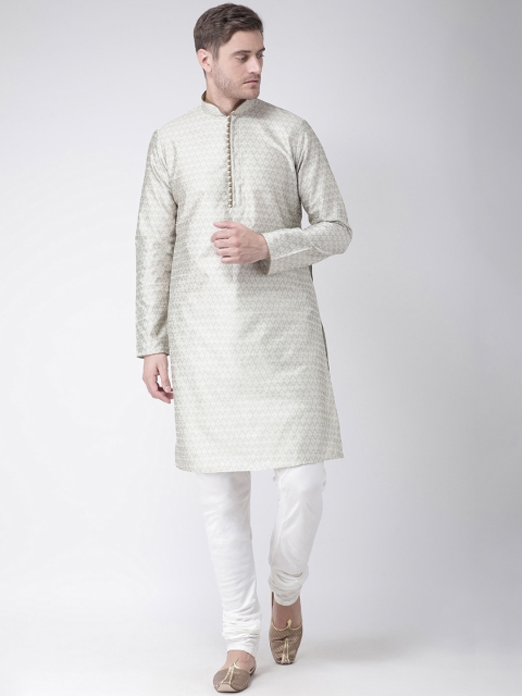 

Chitwan Mohan Men Grey & White Self Design Kurta with Churidar