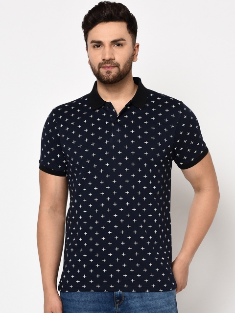 

98 Degree North Men Navy Blue & White Printed Polo Collar T-shirt