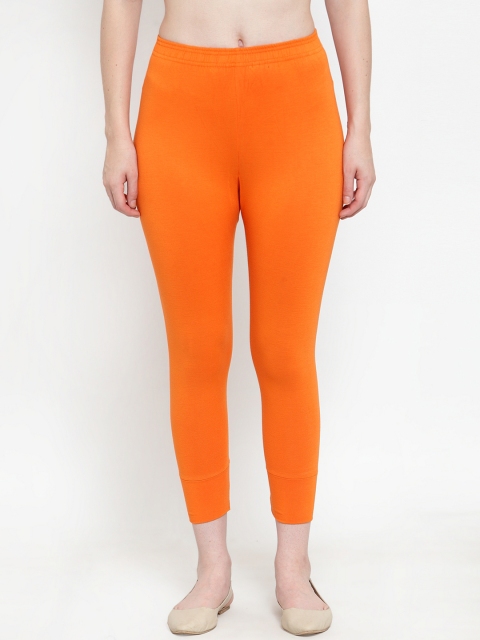 

TAG 7 Women Orange Solid Ankle Length Leggings