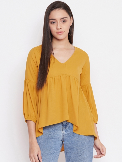 

One of a Kind Women Mustard Yellow Solid High-Low Top